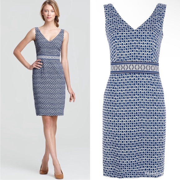 Tory Burch Blue and White Midi Dress with Elegant Design - Picture 1 of 9